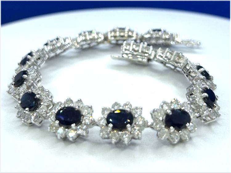 20.90ct Sapphire & Diamond Bracelet in 14K White Gold