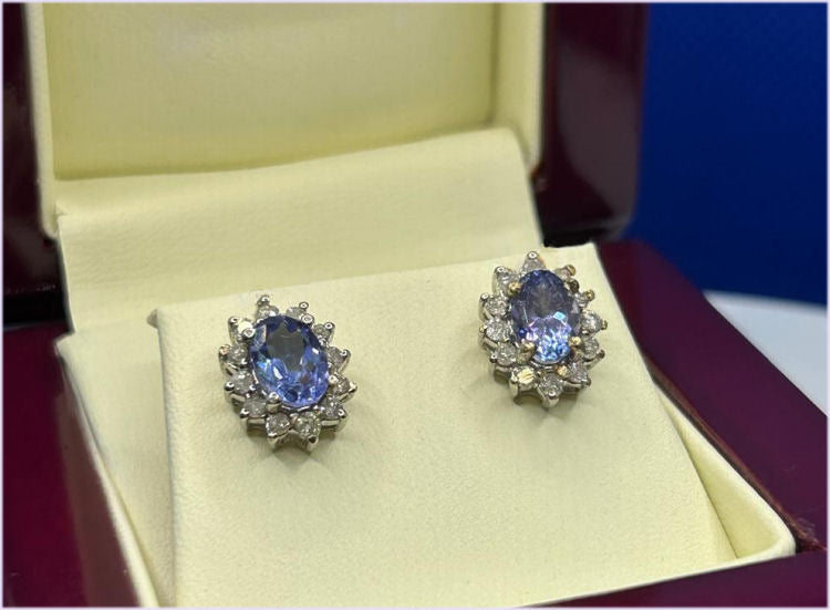 2.50ct Tanzanite & Diamond Earrings in 14K White Gold
