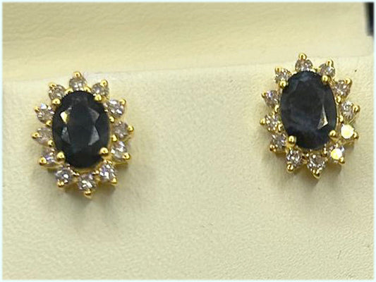 2.50ct Sapphire & Diamond Earrings in 14K Yellow Gold