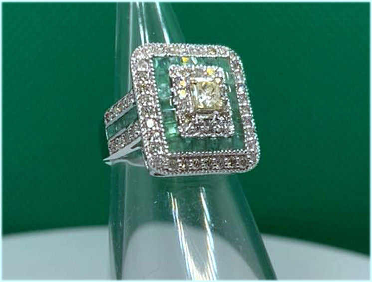 2.96ctw Diamond and Emerald Set in 18K White Gold Ring