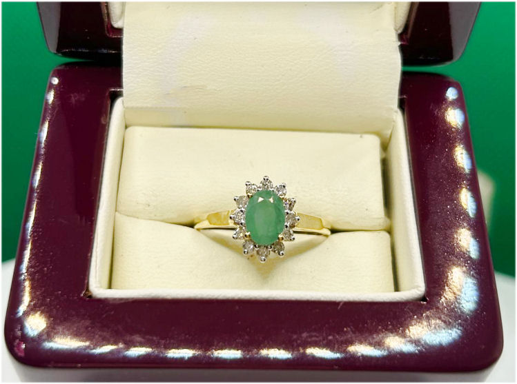 1.14ct Emerald & Diamond Ring in 14K Yellow Gold