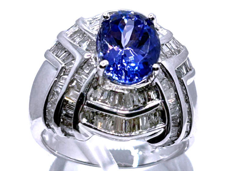 4.41ct Tanzanite & Diamond Ring in 14K White Gold - Round Shape