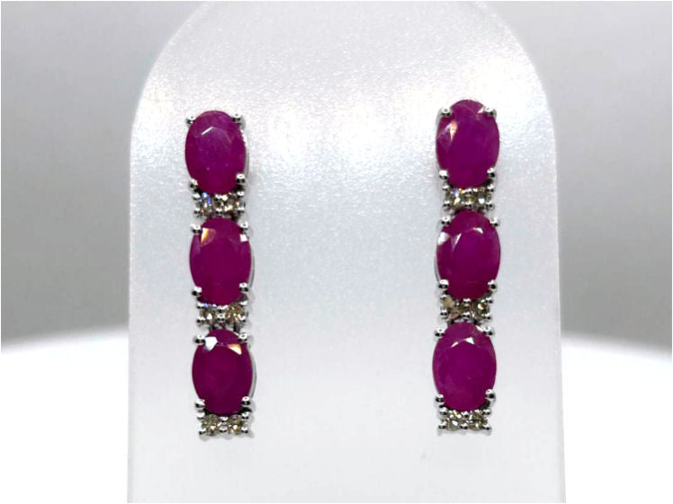 5.10ct Ruby and Diamond Dangling Earrings in 14K White Gold