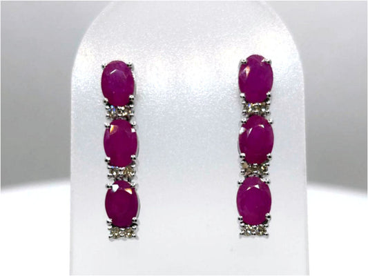 5.10ct Ruby and Diamond Dangling Earrings in 14K White Gold