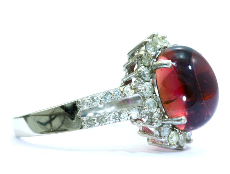 10.46ct Pink Tourmaline & Diamond Ring in 14k White Gold
