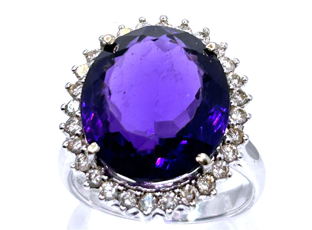 7.49ct Amethyst and Diamond Ring in 14k White Gold