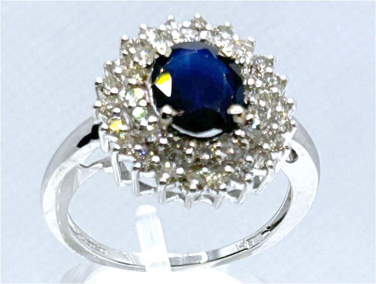 2.60 ctw Diamond and Sapphire Set in 18K White Gold Ring