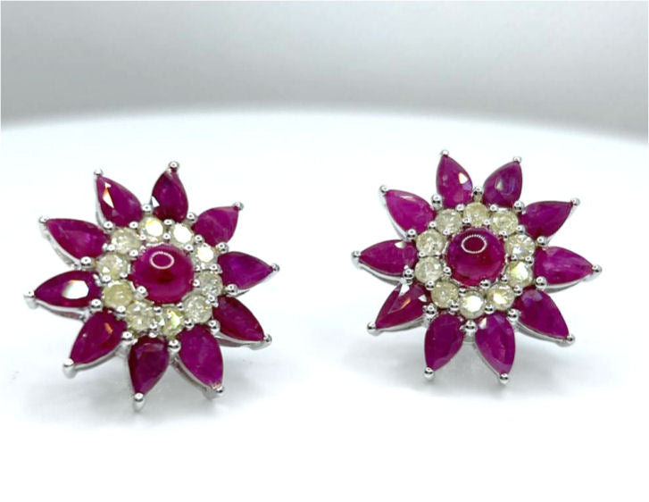 6.47ct Ruby & Diamond Earrings in 18K White Gold
