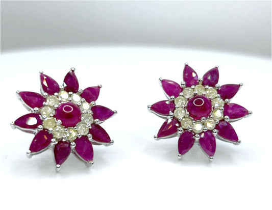 6.47ct Ruby & Diamond Earrings in 18K White Gold