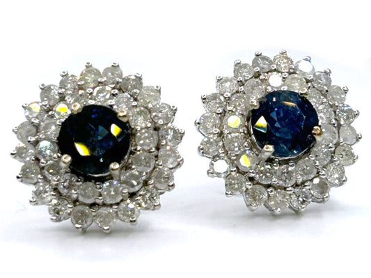 5.58ct Ceylon Sapphire & Diamond Earrings in 12K White