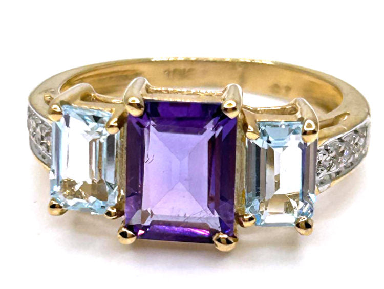 2.76ct Amethyst, Topaz & Diamond Ring in 10K Yellow Gold