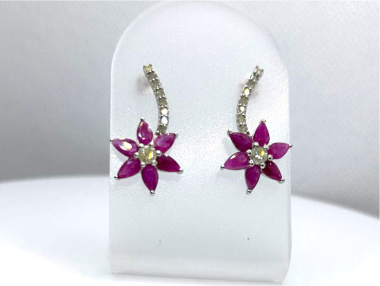 3.64 ct Diamond and Ruby Earrings in 18kt White Gold