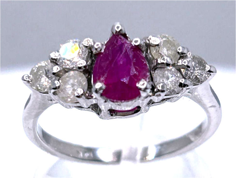 1.73ct Ruby & Diamond Cluster Ring in 14K White Gold