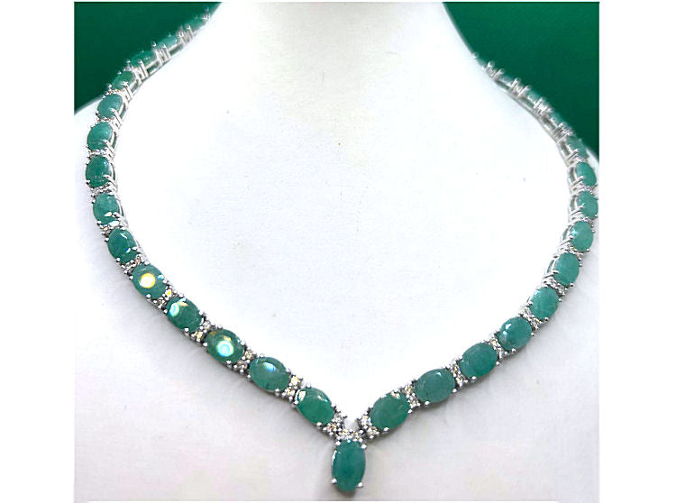37.00ct Emerald & Diamond Necklace in 14K White Gold