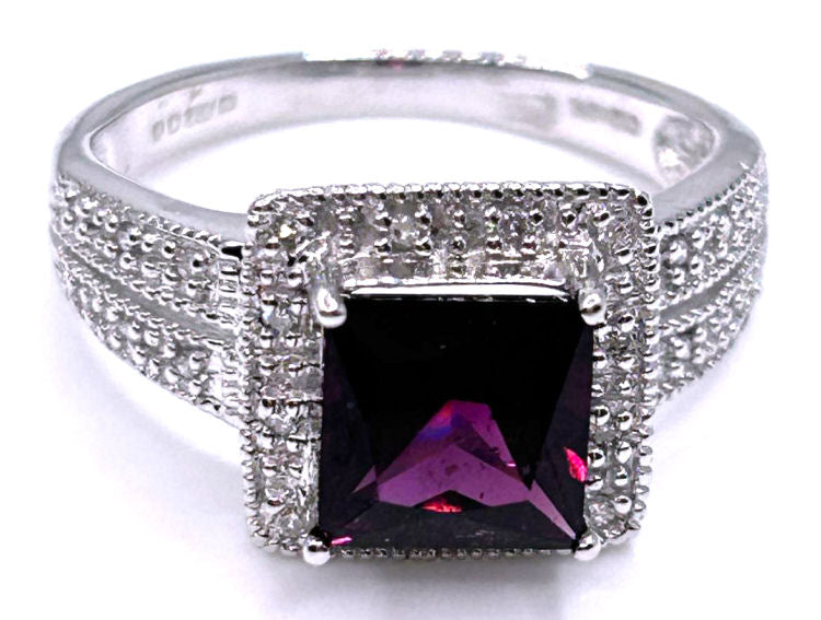 1.65ct Rhodolite Garnet &Diamond Ring in 10K White Gold