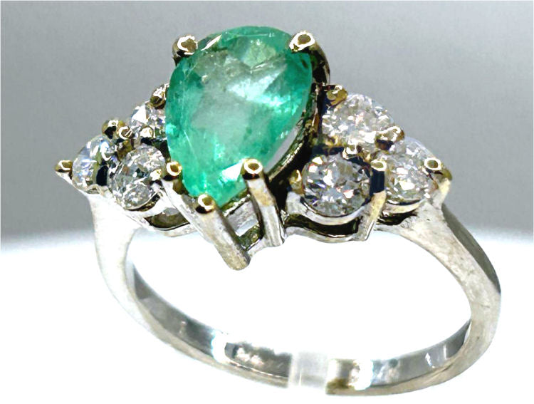 1.94ct Colombian Emerald & Diamond Cluster Ring in 14K White Gold