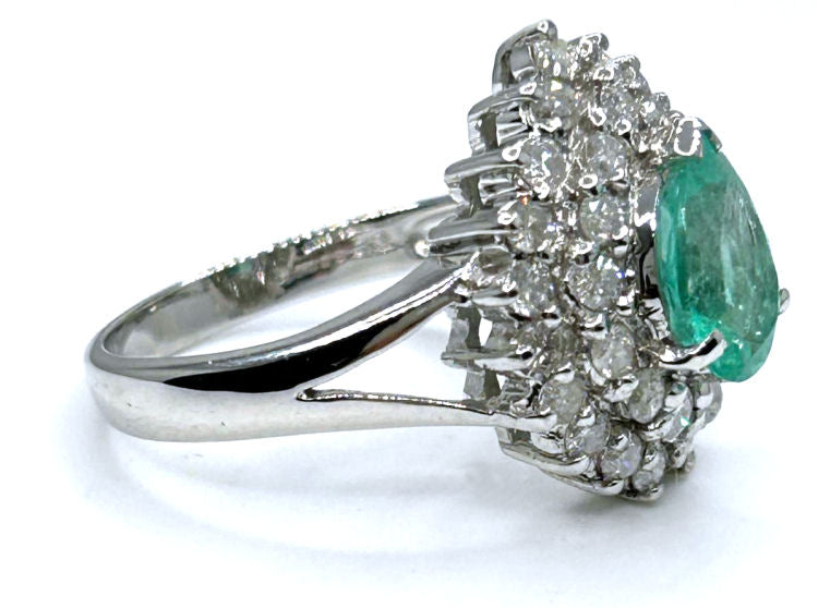 Striking 1.99ct Diamond & Emerald 18K White Gold Ring