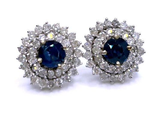 5.60ct Ceylon Sapphire & Diamond Earrings in 12K White Gold