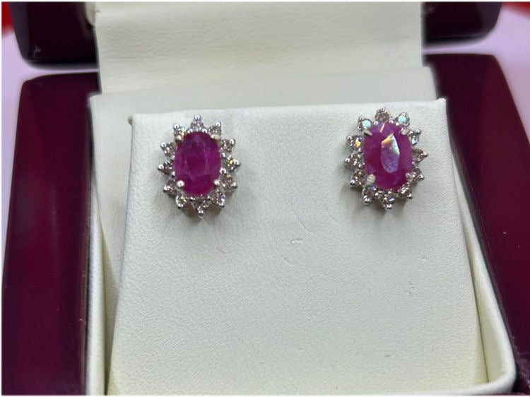 2.50ct Ruby & Diamond Earrings in 14K White Gold