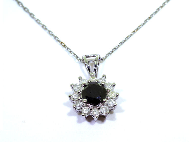 1.00ct Black & White Diamond Necklace in 18K & 14K White Gold