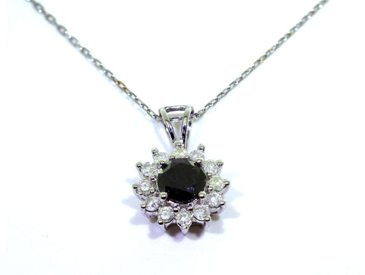 1.00ct Black & White Diamond Necklace in 18K & 14K White Gold