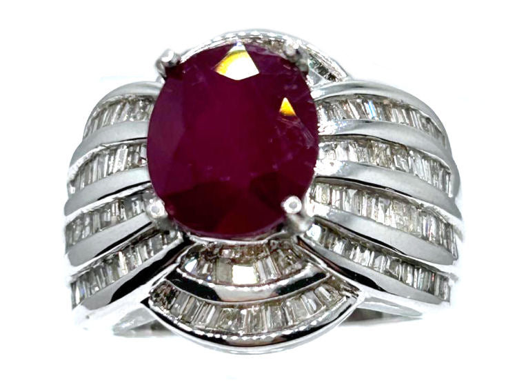 4.30ct Ruby & Diamond Ring in 14K White Gold