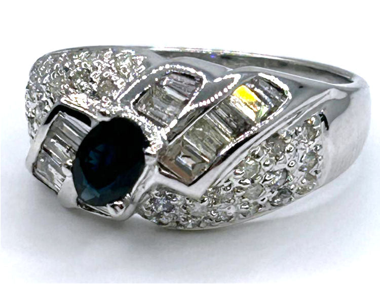1.38 Ct Diamond Blue Sapphire Ring in 18k White Gold