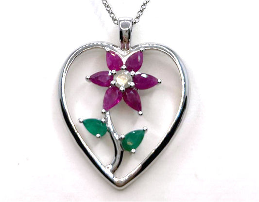 1.86ct Ruby, Emerald And Diamond Necklace in 18k White Gold