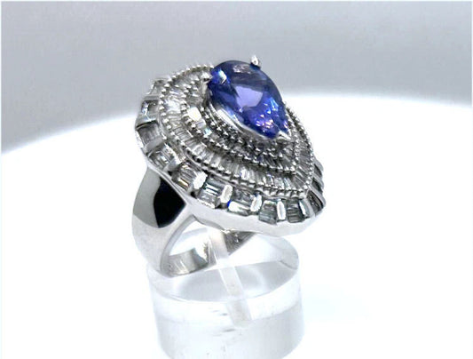 4.45ct Tanzanite & Diamond Ring in 14K White Gold