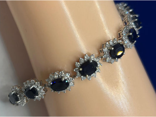 19.15ct Sapphire & Diamond Bracelet in 14K White Gold