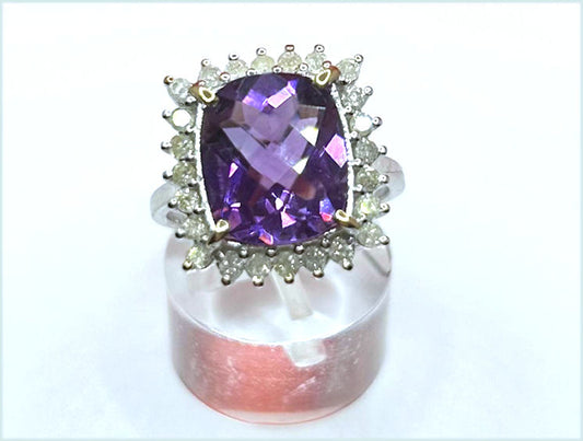 5.10ct Amethyst & Diamond Ring in 14K White Gold