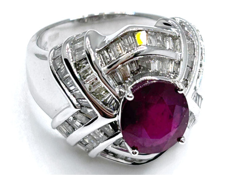 4.41ct Ruby & Diamond Ring in 18K White Gold