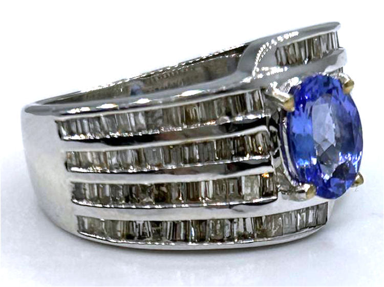2.04ct Tanzanite & Diamond Ring in 18K White Gold - Baguette Shape