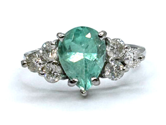 3.20ct Colombian Emerald & Diamond Cluster Ring in 14K White Gold