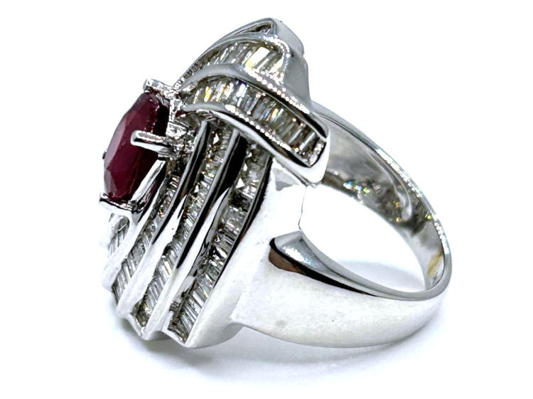 4.29ct Ruby and Diamond Set in 14K White Gold Ring
