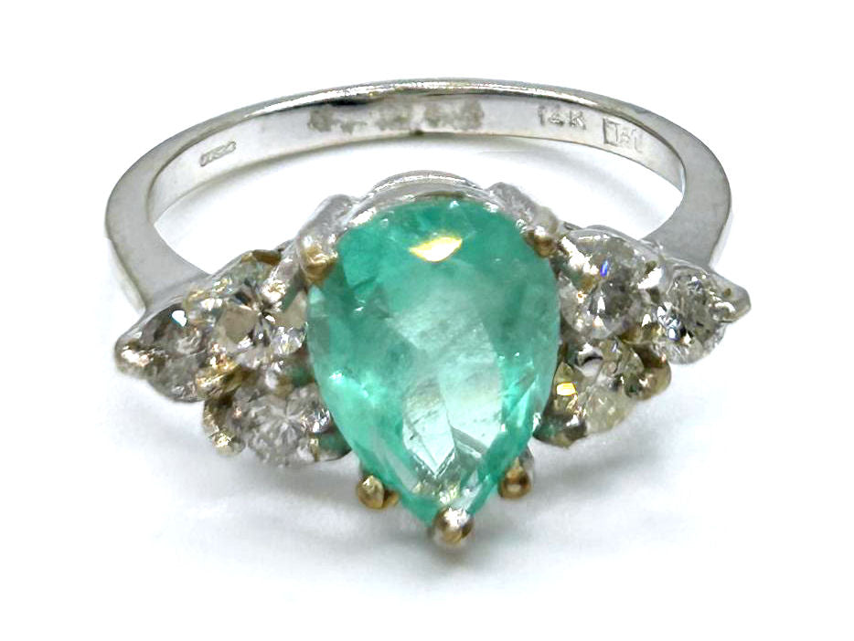 2.43ct Colombian Emerald & Diamond Cluster Ring in 14K White Gold
