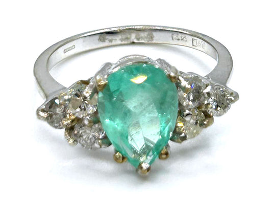 2.43ct Colombian Emerald & Diamond Cluster Ring in 14K White Gold
