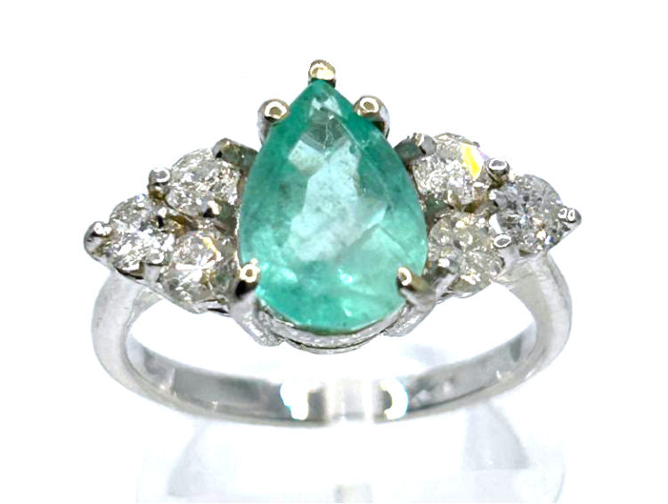 2.93ct Colombian Emerald & Diamond Cluster Ring in 14K White Gold