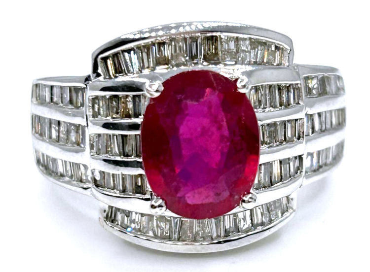4.27ct Ruby & Diamond Ring in 14K White Gold