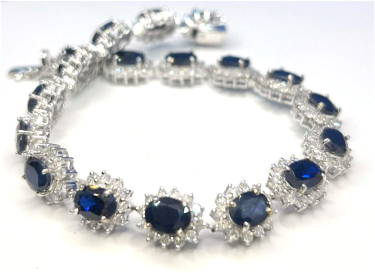 19.15ct Sapphire & Diamond Bracelet in 14K White Gold