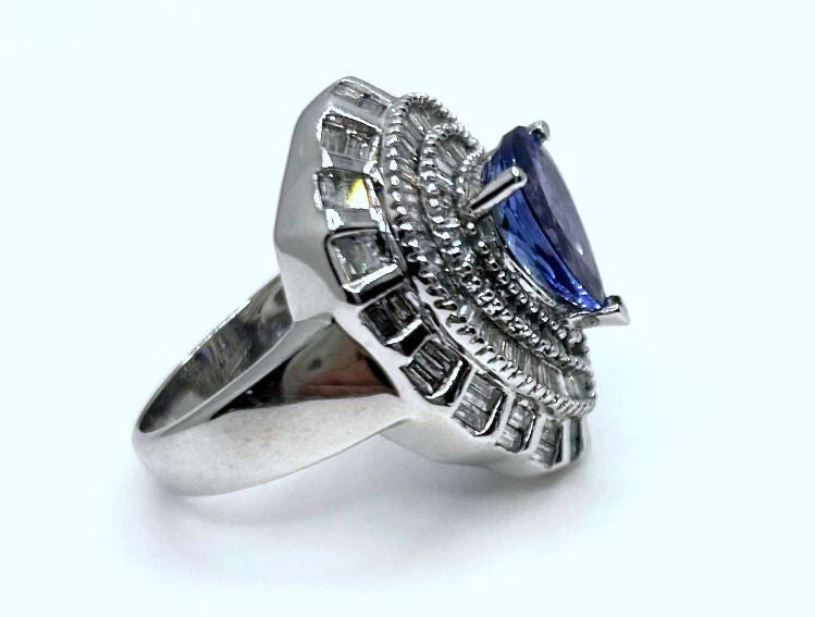 4.45ct Tanzanite & Diamond Ring in 14K White Gold