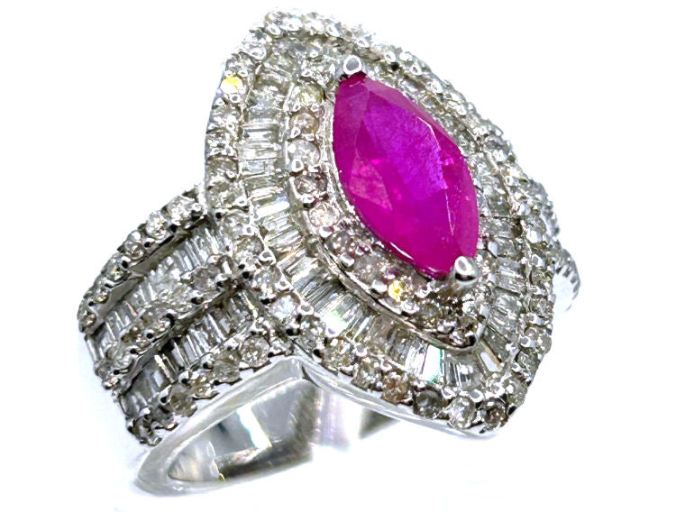 3.16ct Ruby & Diamond Ring in 14K White Gold