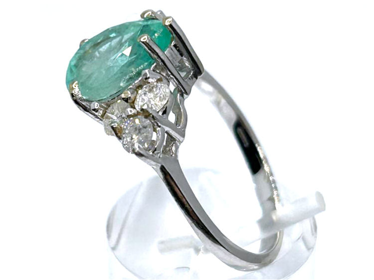 2.93ct Colombian Emerald & Diamond Cluster Ring in 14K White Gold