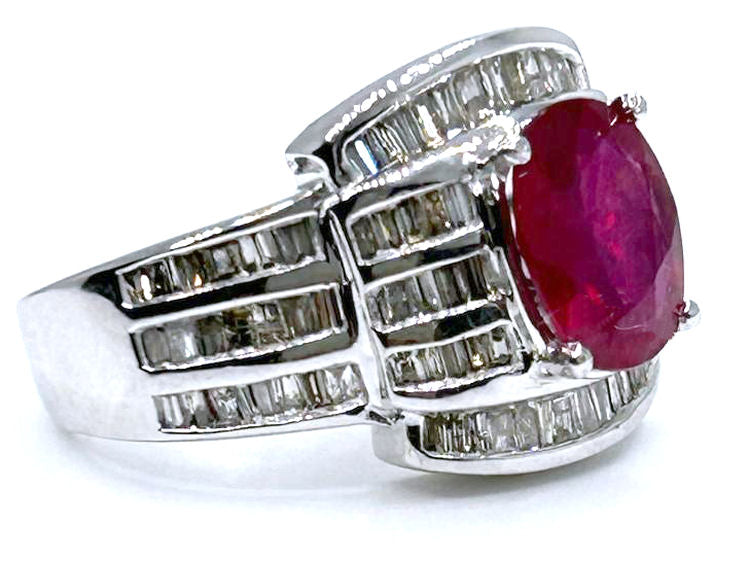 4.27ct Ruby & Diamond Ring in 14K White Gold