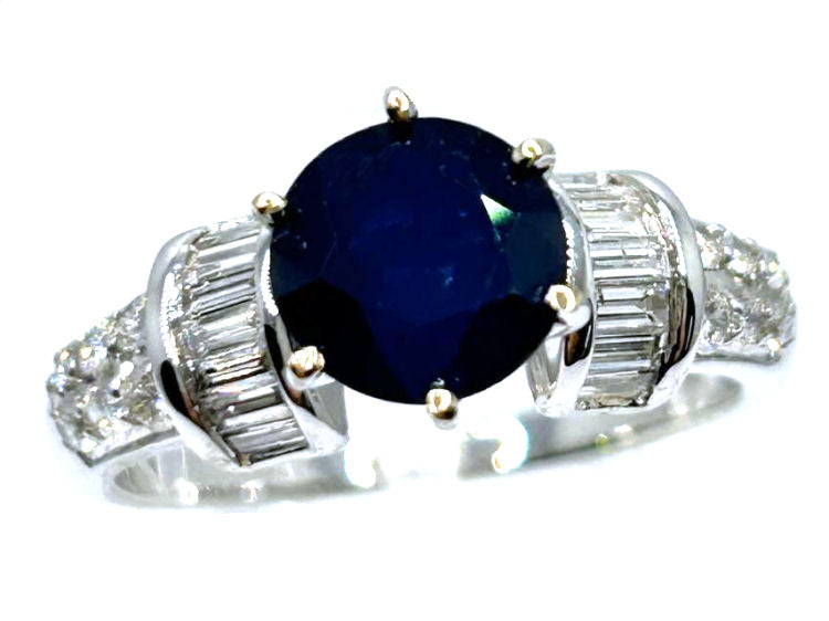 2.55ctw Diamond and Ceylon Sapphire Set in 18K White Gold Ring