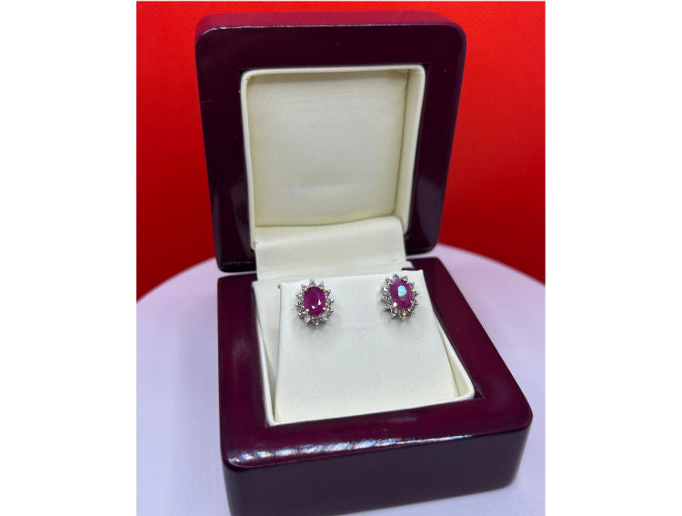 2.50ct Ruby & Diamond Earrings in 14K White Gold