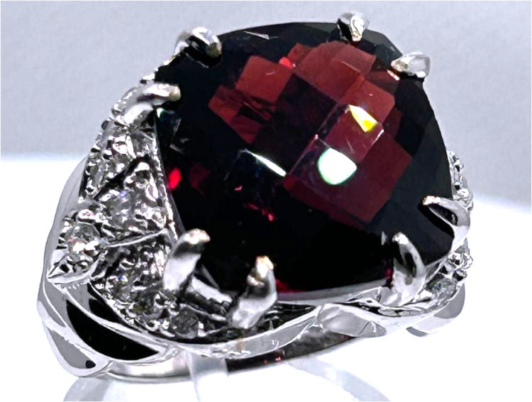 12.56ct Rhodolite & Diamond Ring in 14K White Gold