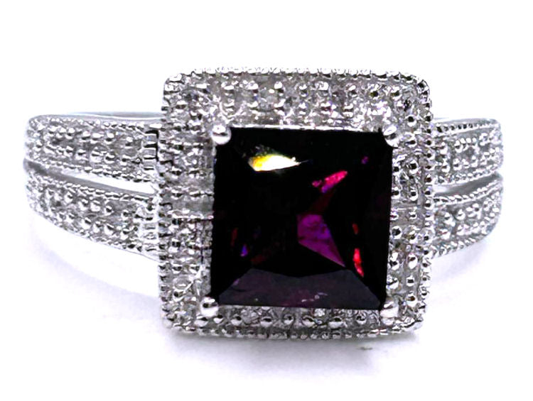 1.65ct Rhodolite Garnet &Diamond Ring in 10K White Gold
