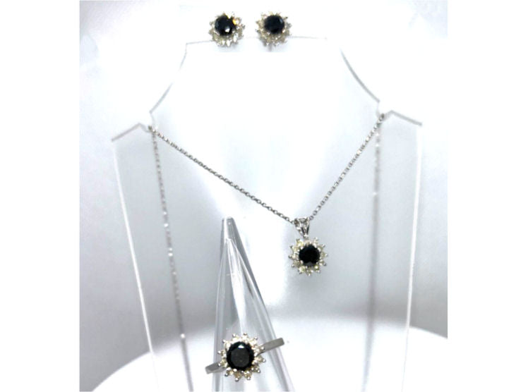4.00ct Black & White Diamond Necklace, Earrings & Ring Set in 18K & 14K Gold