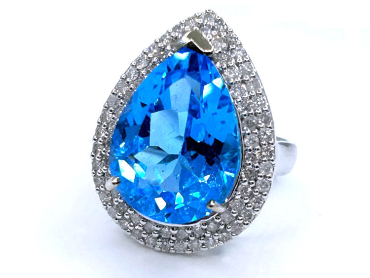 15.10ct Swiss Blue Topaz & Diamond Ring in 14K White Gold